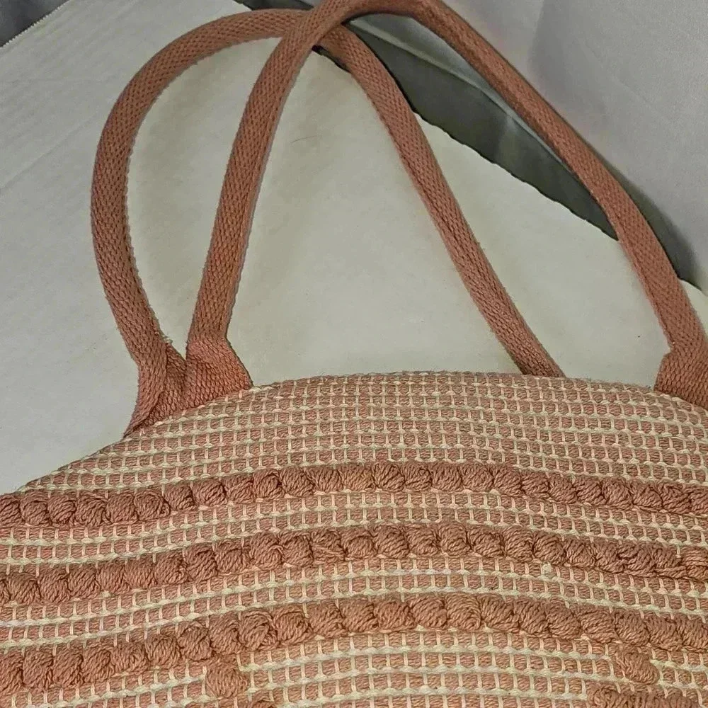 Shade & Shore Straw And Fringe‎  Mauve / White Beach Large Tote